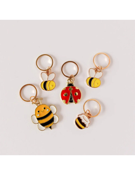 Set of 5 stitch marker rings - Bee Happy