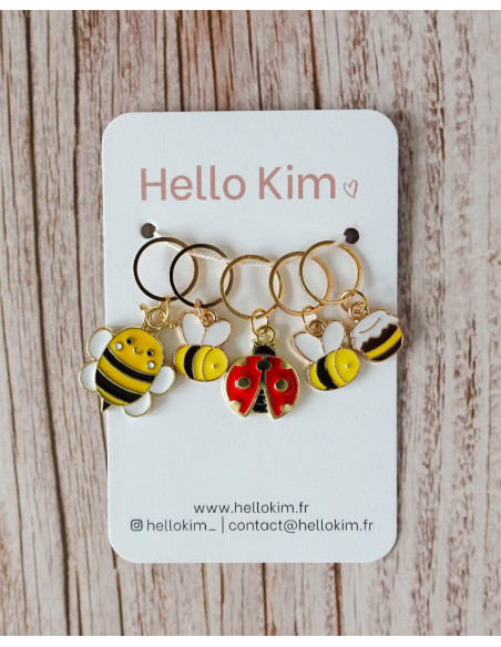 Set of 5 stitch marker rings - Bee Happy
