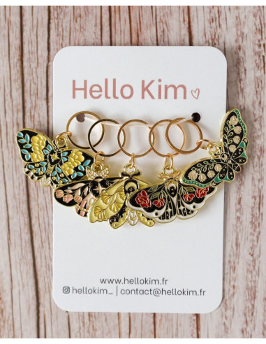 Set of 5 stitch marker rings - Butterflies