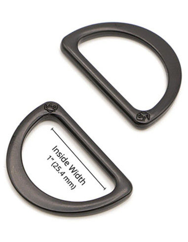 Set of 2 black D-rings, 25 mm
