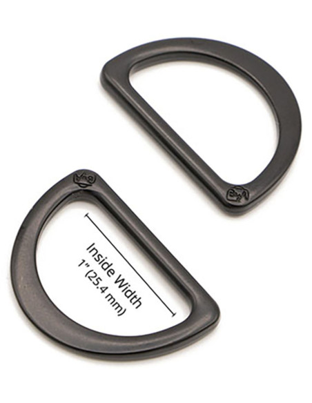 Set of 2 black D-rings, 25 mm