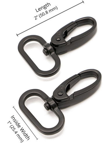 Set of 2 black carabiners for 25 mm straps
