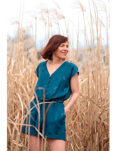 Petrol blue viscose jacquard fabric - Églantine & Zoé 2