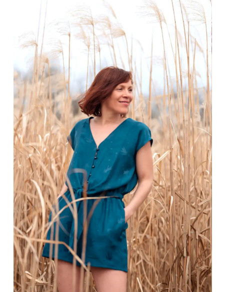 Petrol blue viscose jacquard fabric - Églantine & Zoé