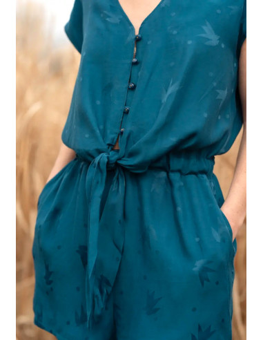 Petrol blue viscose jacquard fabric - Églantine & Zoé
