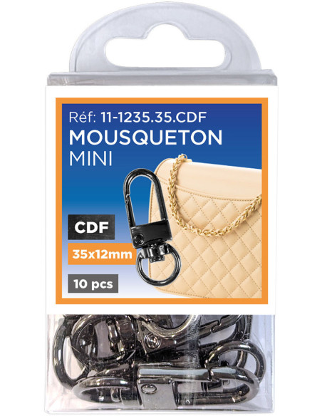 Set of 10 mini swivel carabiners - Gunmetal 35 x 12 mm