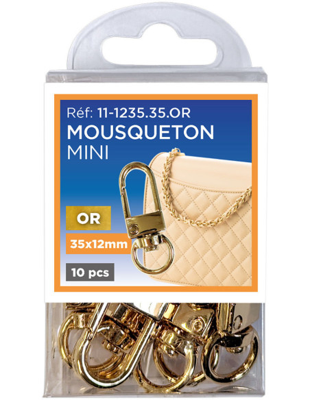 Set of 10 mini swivel carabiners - Gold 35 x 12 mm