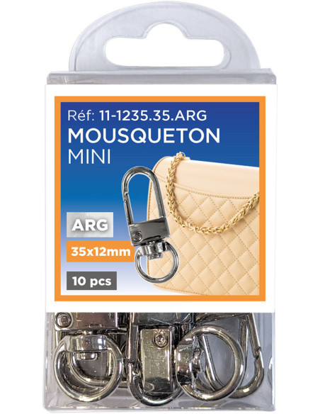 Set of 10 mini swivel carabiners - Silver 35 x 12 mm