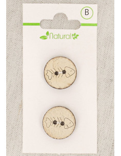 Natural wood 2-button card, 18 mm, 2 holes - Fishbone pattern