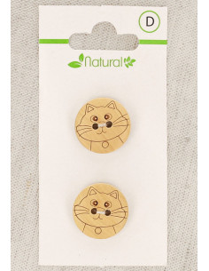 Natural wood button card, 18 mm, 2 holes - Cat