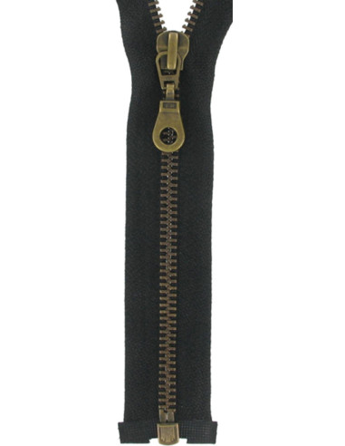 Separating metal zipper - Black with bronze teeth