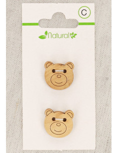 Natural wood 2-button card 18 mm 2 holes - Bear head