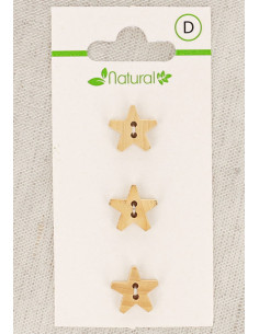 Card of 3 natural wood buttons 12 mm 2 holes - Stars