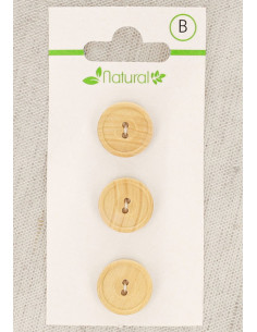 Card of 3 natural wood buttons 14 mm 2 holes - Round