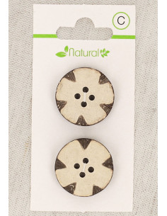 Natural wood 2-button card 23 mm 4 holes - Fancy rounds