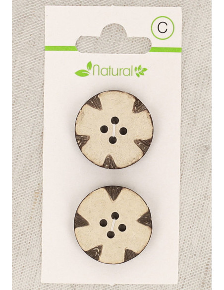 Natural wood 2-button card 23 mm 4 holes - Fancy rounds
