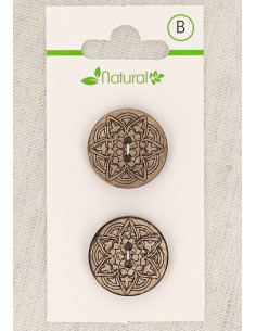 Natural wood 2-button card 20 mm 2 holes - Arabesques