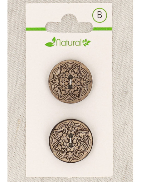 Natural wood 2-button card 20 mm 2 holes - Arabesques