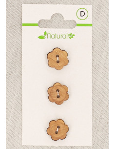 Card of 3 natural wood buttons 13 mm 2 holes - Flowers