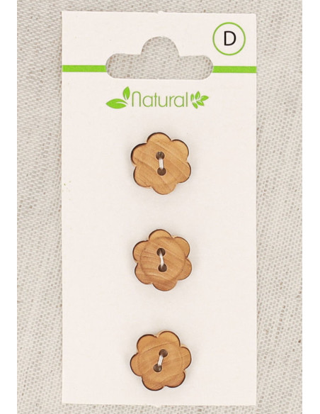 Card of 3 natural wood buttons 13 mm 2 holes - Flowers