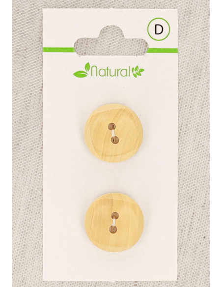 Natural wood 2-button card 18 mm 2 holes - Squares