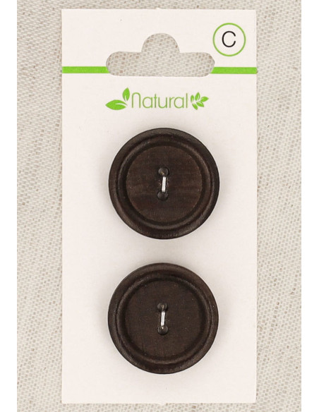 Dark wood 2-button card, 23 mm, 2 holes - Round