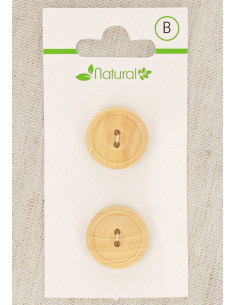 Natural wood button card, 18 mm, 2 holes - Round