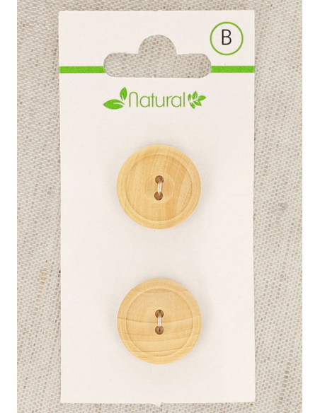Natural wood button card, 18 mm, 2 holes - Round