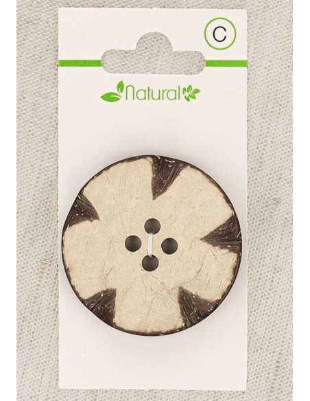 Natural wood button card 38 mm 4 holes - Fancy round