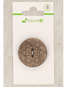 Natural wood button card 28 mm 2 holes - Arabesques