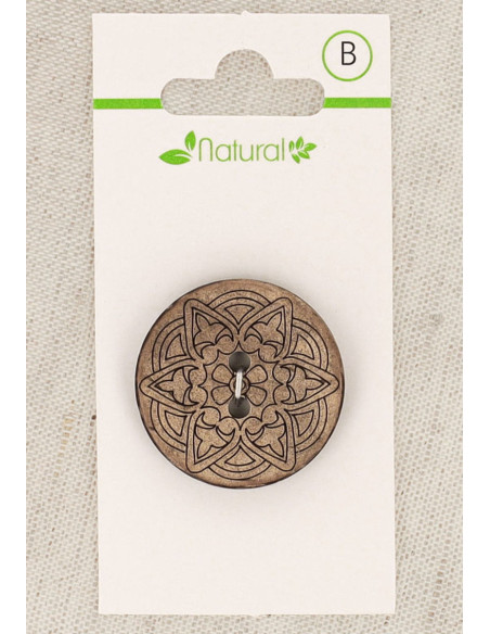 Natural wood button card 28 mm 2 holes - Arabesques