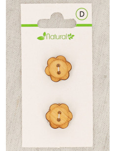 Natural wood 2-button card 15 mm 2 holes - Flowers