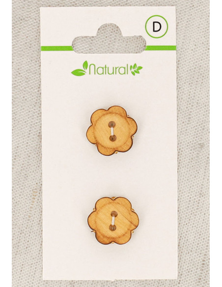 Natural wood 2-button card 15 mm 2 holes - Flowers