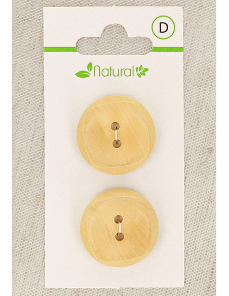 Natural wood 2-button card, 23 mm, 2 holes - Squares
