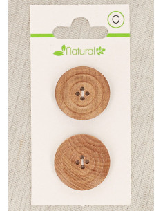 Card of 2 natural wood buttons 23 mm 4 holes - Mouldings