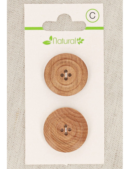 Card of 2 natural wood buttons 23 mm 4 holes - Mouldings