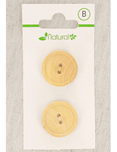 Natural wood 2-button card, 20 mm, 2 holes - Round