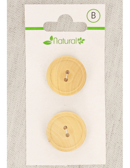 Natural wood 2-button card, 20 mm, 2 holes - Round