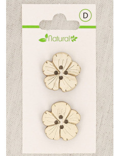 Natural wood 2-button card 21 mm 4 holes - Flowers