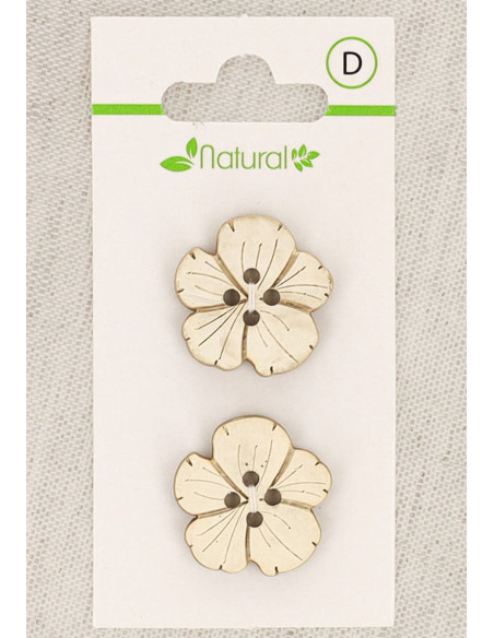 Natural wood 2-button card 21 mm 4 holes - Flowers
