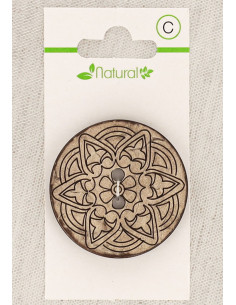 Natural wood button card 38 mm 2 holes - Arabesque
