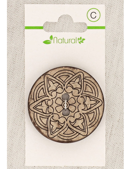 Natural wood button card 38 mm 2 holes - Arabesque