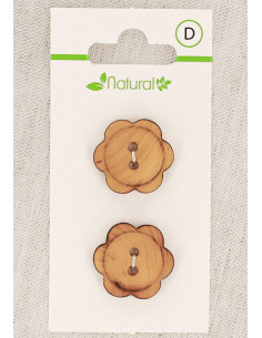 Natural wood 2-button card 20 mm 2 holes - Flowers