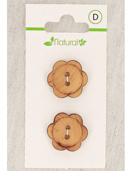 Natural wood 2-button card 20 mm 2 holes - Flowers
