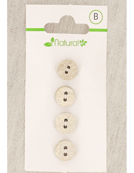 Card of 4 natural wood buttons 10 mm 2 holes - Round