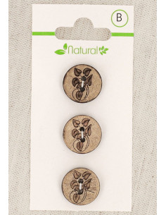 Card of 3 natural wood buttons 15 mm 2 holes - Leaves