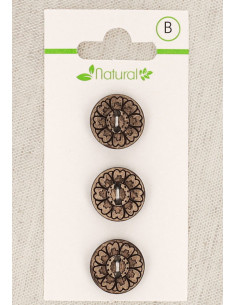 Card of 3 natural wood buttons 15 mm 2 holes - Arabesques