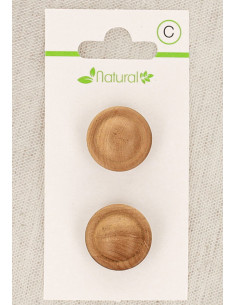 Card of 2 natural wood buttons 18 mm with shank - Embossed rounds