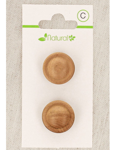 Card of 2 natural wood buttons 18 mm with shank - Embossed rounds