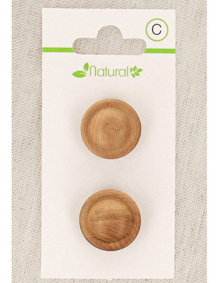 Card of 2 natural wood buttons 18 mm with shank - Embossed rounds